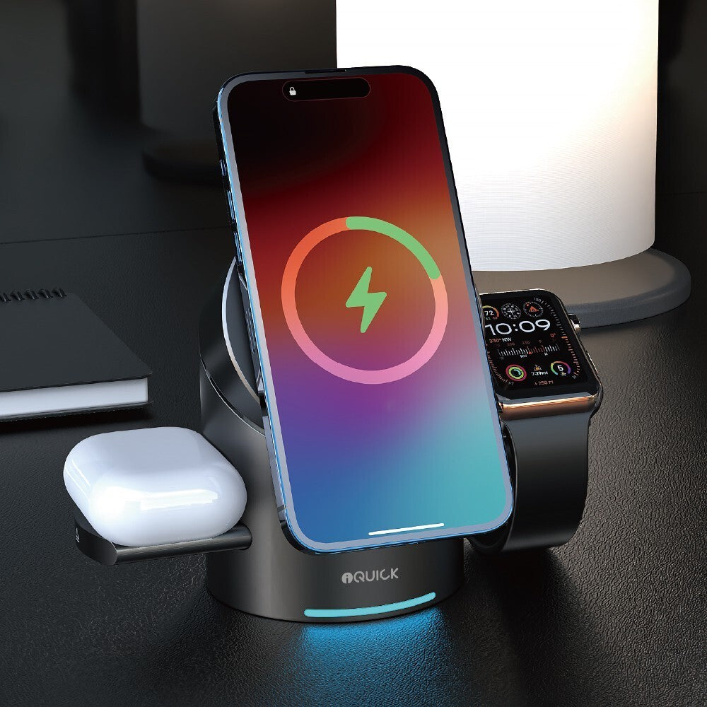Iquick Satellite CBT-10Q 3In1 Rotation Wireless Fast Charger Stand Magsafe Watch