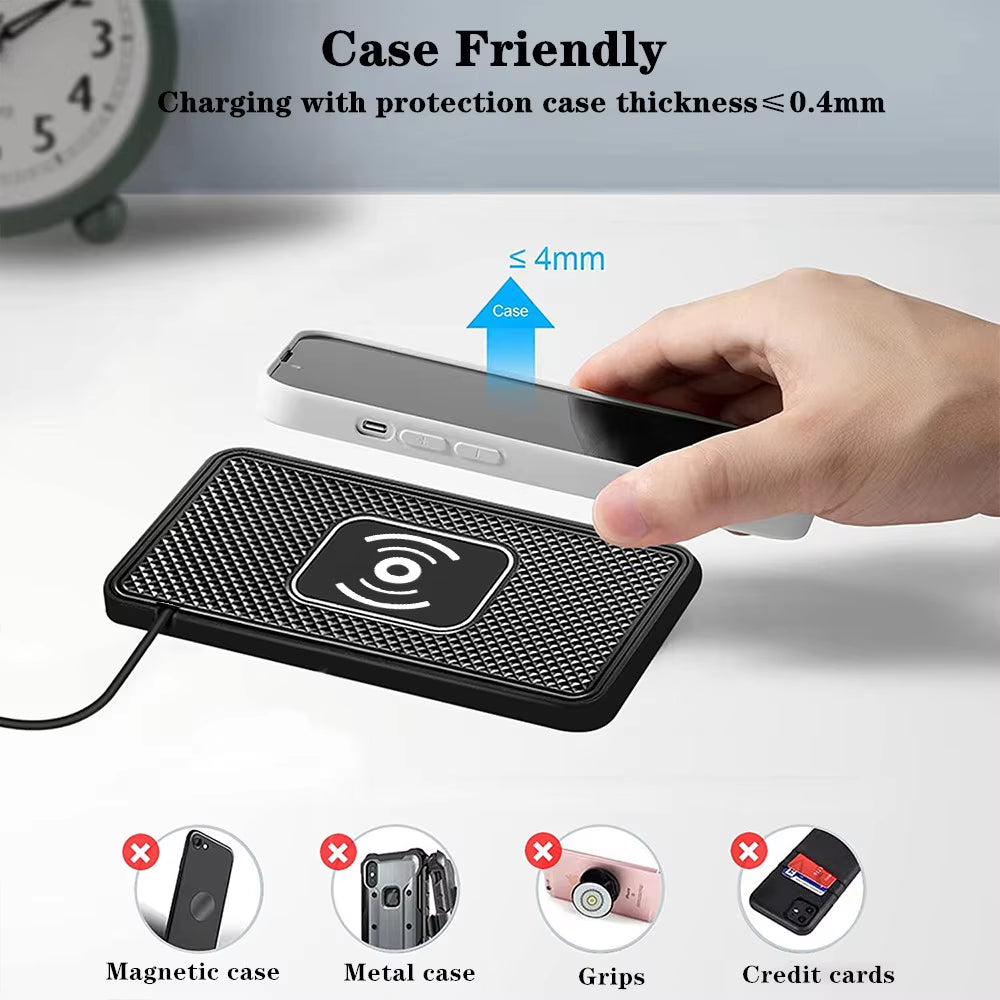 Car Wireless Charger Silicone Non-Slip Pad for Apple & Android