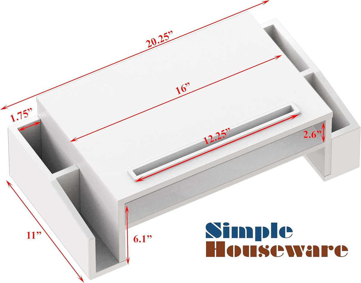 2 Tier Monitor Stand Riser with Drawer, White