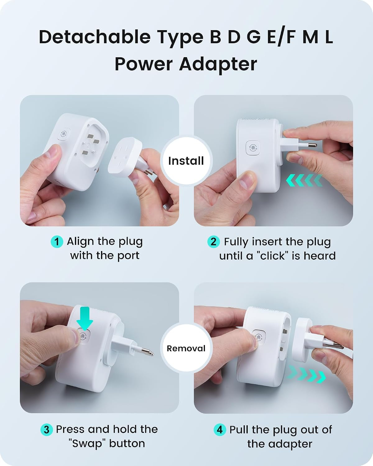 Universal Travel Adapter,Type B/E/F/D/G/L/M International Plug
