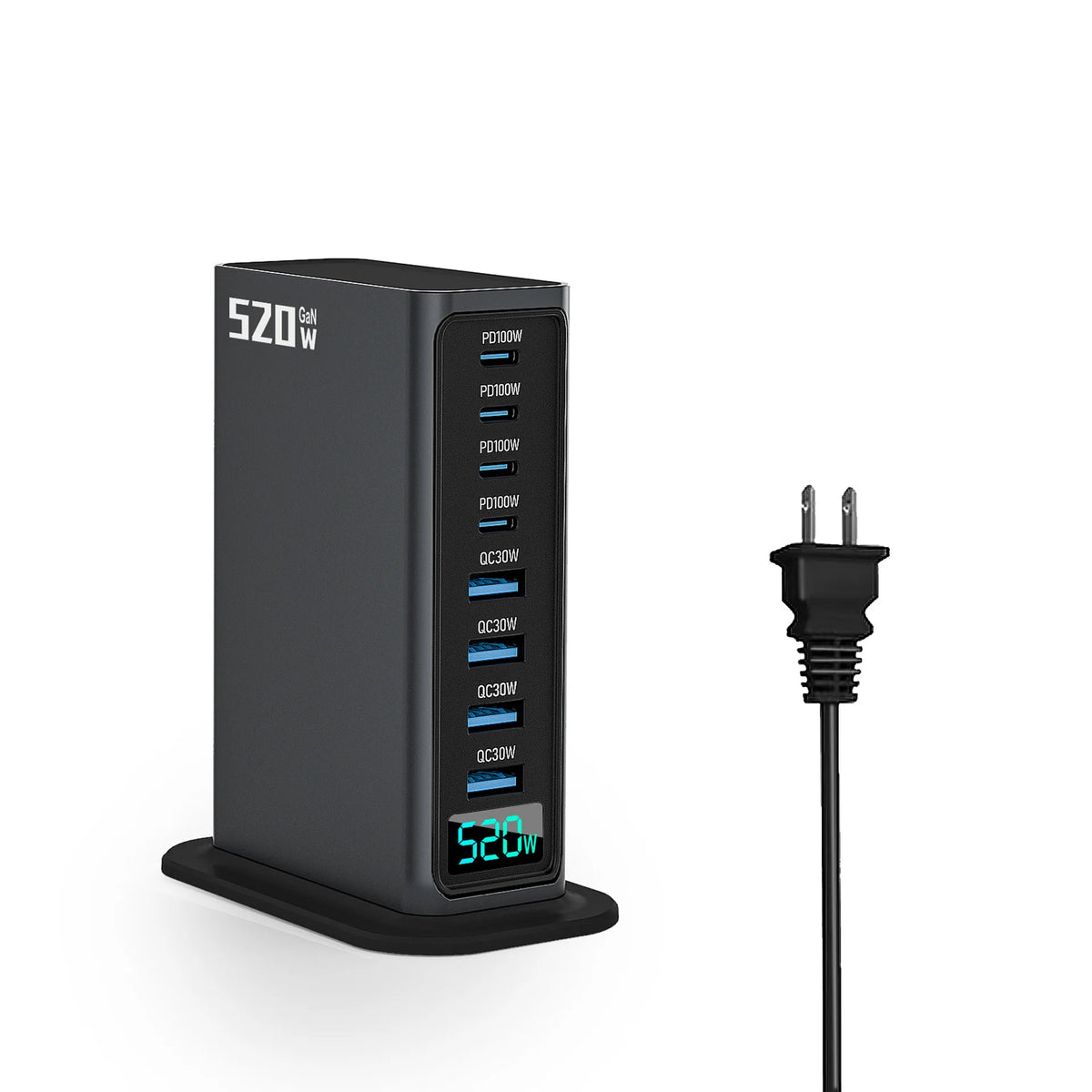 520W Desktop Gan Charger 4C4A 8 Ports 100W PD USB Type C Usb Power Hub Mobile Phone Laptop Fast Charging Station