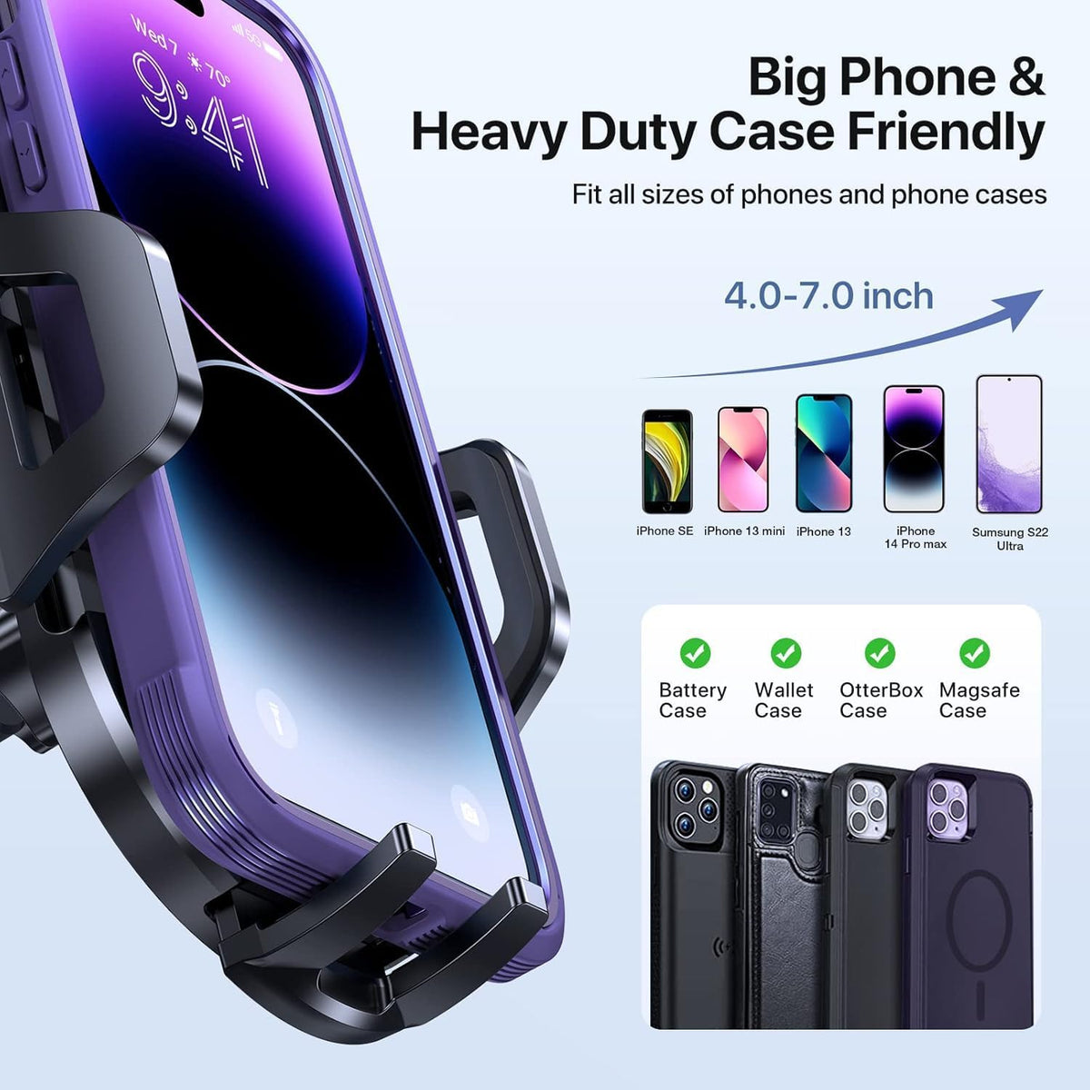 Universal Mobile Phone Holder for Car, Car Phone Mount for Dashboard Windshield Vent Compatible with All Smartphones