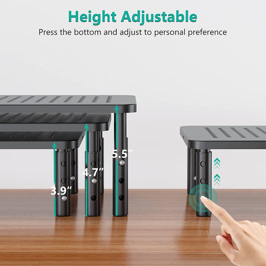 Monitor Stand Riser, Adjustable Laptop Stand Riser Holder, 3 Height Adjustable underneath Storage for Office Supplies (STT003-2), 2 Pack, Black