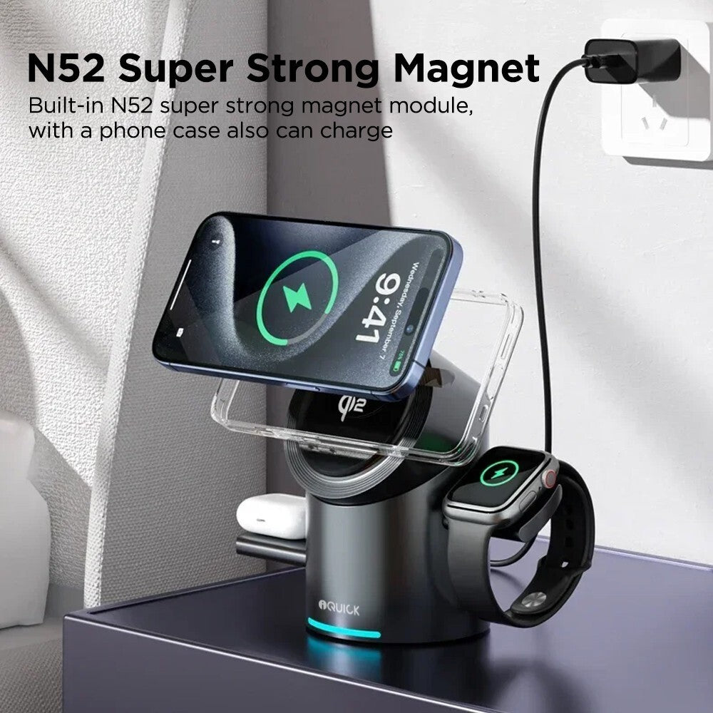 Iquick Satellite CBT-10Q 3In1 Rotation Wireless Fast Charger Stand Magsafe Watch