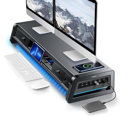 13-in-1 Dual Monitor Stand Riser with USB Hub & Wireless Charging
