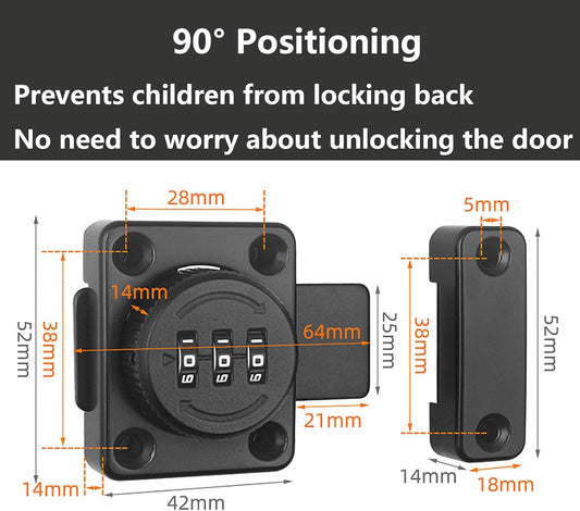 Mechanical Keyless Combination Lock with 90° Positioning Design for Enhanced Security - Ideal for Wardrobes and Office Cabinets (Black)