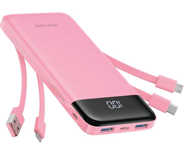 Charmast 10000mAh Power Bank with Built-In Charging Cables