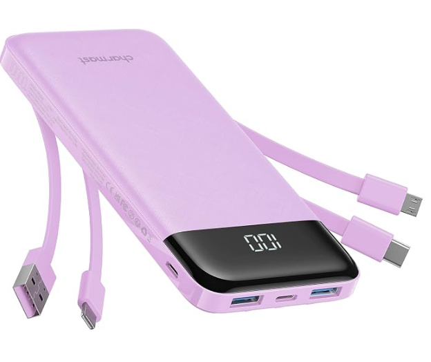 Charmast 10000mAh Power Bank with Built-In Charging Cables