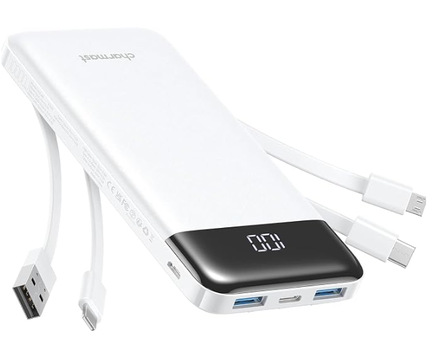 Charmast 10000mAh Power Bank with Built-In Charging Cables
