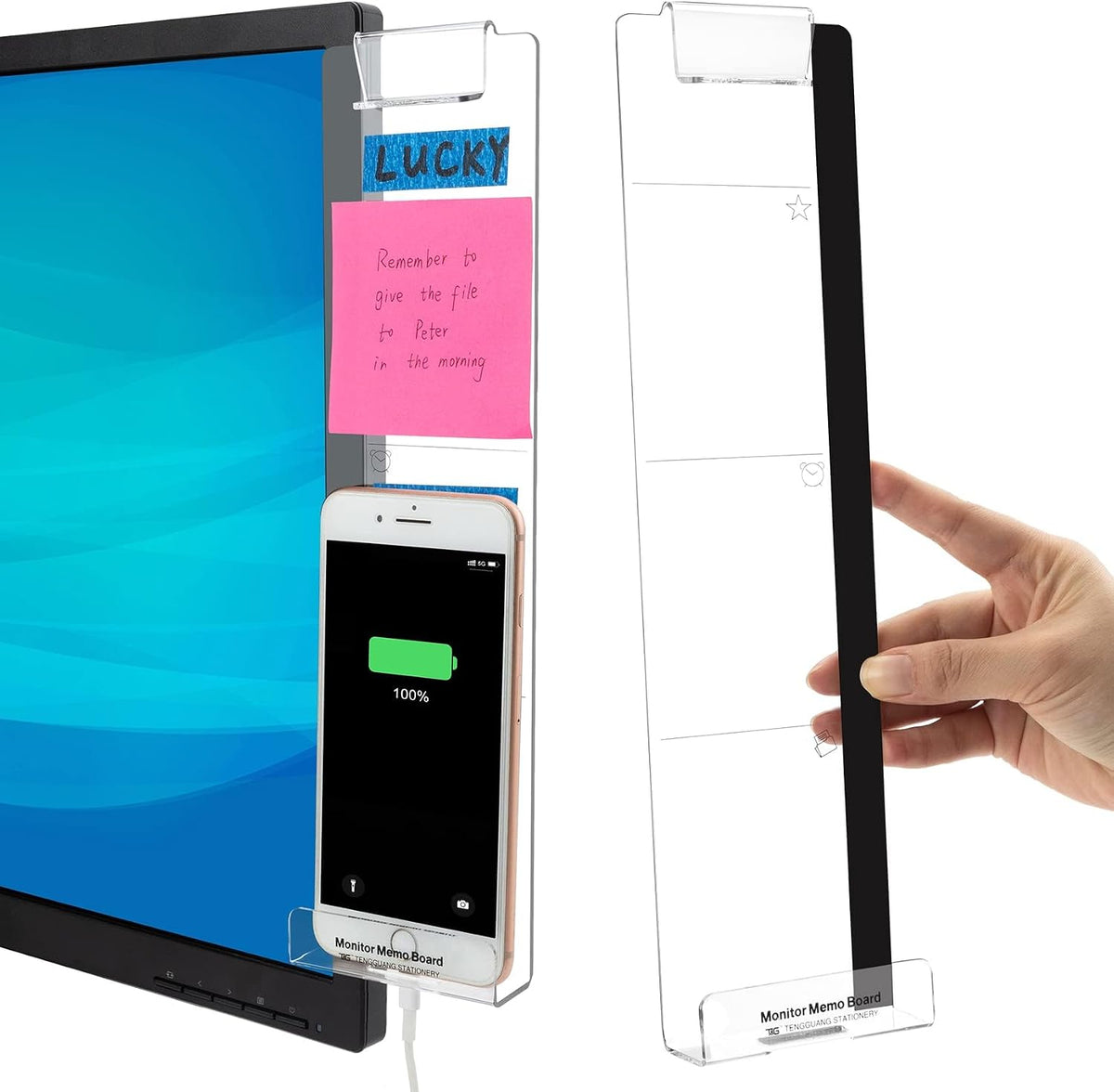 Office Accessories 2Pcs Office Supplies Acrylic Desk Organizer Sticky Note Holder Memo Board Desktop Monitor Holder Message Pad Friendly Reminder for Efficient Workspaces and Daily Planning