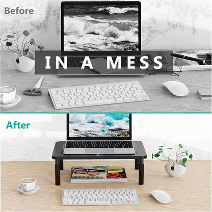 Monitor Stand Riser, Adjustable Laptop Stand Riser Holder, 3 Height Adjustable underneath Storage for Office Supplies (STT003-2), 2 Pack, Black