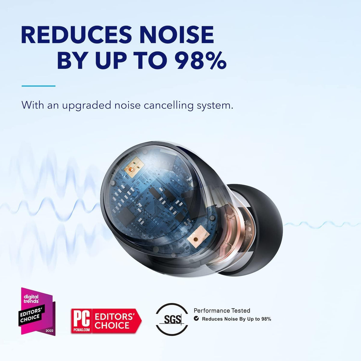 Anker Space A40 Adaptive Active Noise Cancelling Wireless Earbuds - 98% Noise Reduction, 50 Hours Total Playtime, 10 Hours Single Charge, Hi-Res Audio, Comfortable Fit, Wireless Charging
