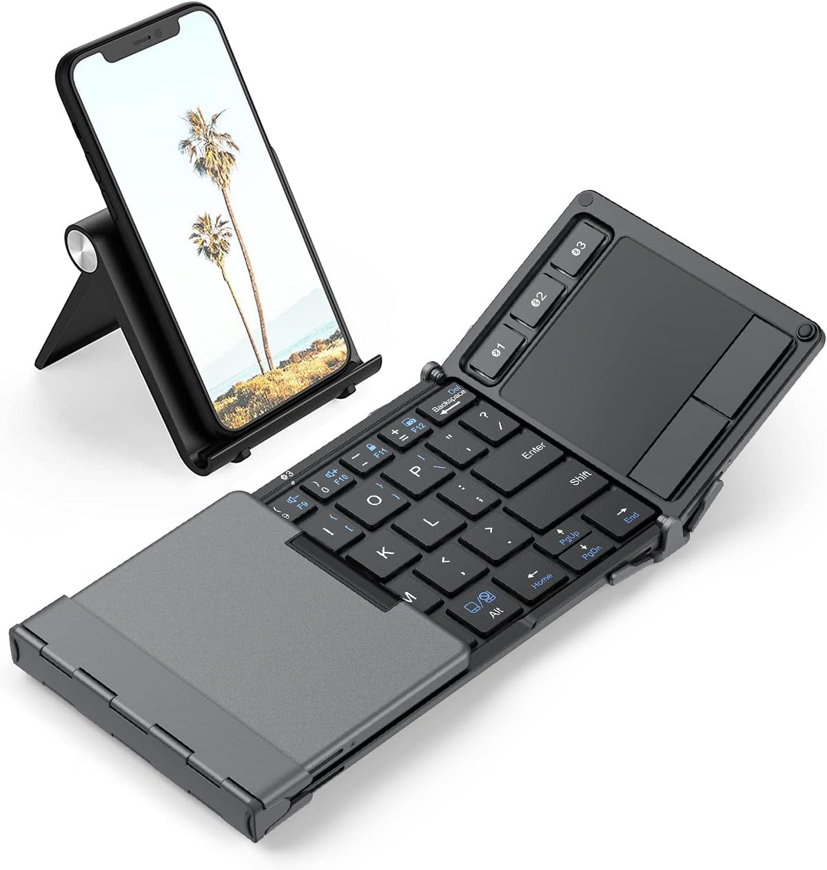 Foldable Keyboard, BK08 Bluetooth Keyboard with Touchpad, Multi-Device Connection, Pocket-Sized Compact Tri-Folding Portable Keyboard for Ipad, Iphone, Smartphone, Laptop, and Tablet