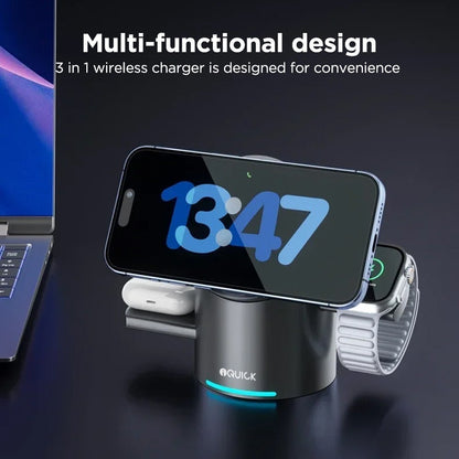 Iquick Satellite CBT-10Q 3In1 Rotation Wireless Fast Charger Stand Magsafe Watch