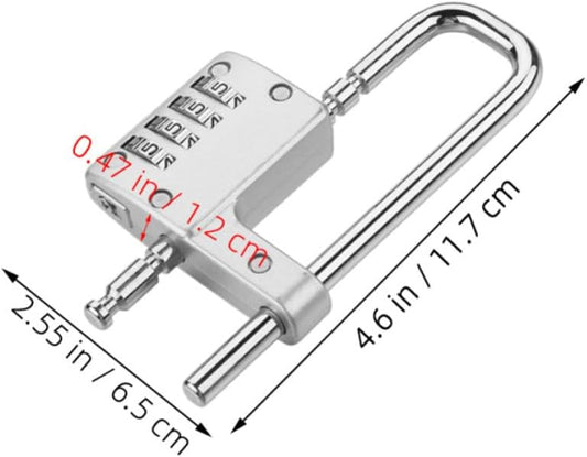 Silver Combination Padlock with Long U-Shackle