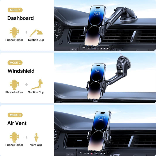 Universal Mobile Phone Holder for Car, Car Phone Mount for Dashboard Windshield Vent Compatible with All Smartphones
