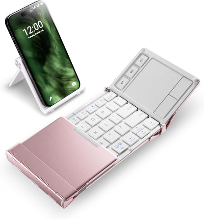 Foldable Keyboard, BK08 Bluetooth Keyboard with Touchpad, Multi-Device Connection, Pocket-Sized Compact Tri-Folding Portable Keyboard for Ipad, Iphone, Smartphone, Laptop, and Tablet