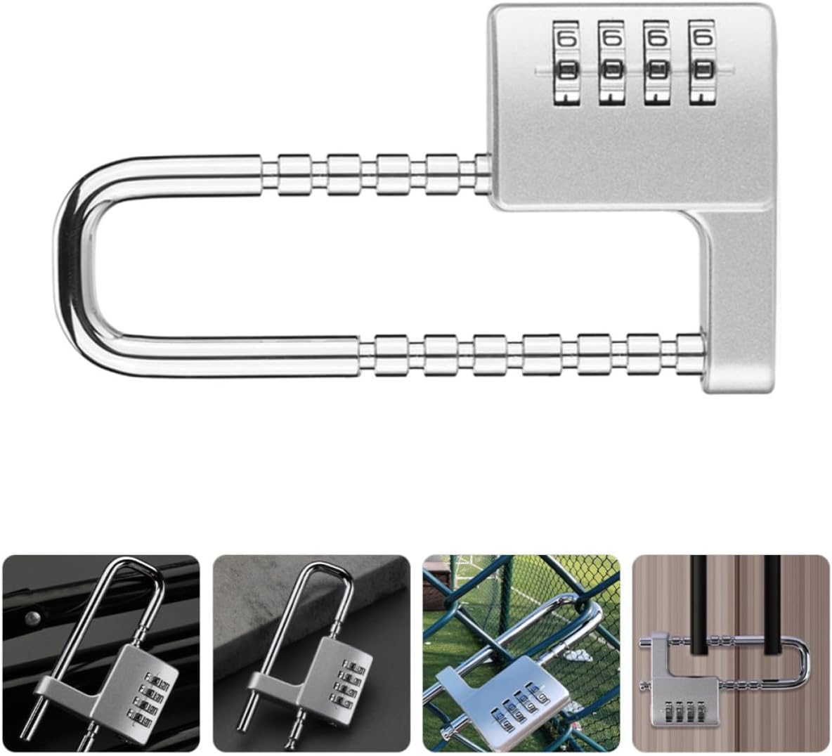 Silver Combination Padlock with Long U-Shackle