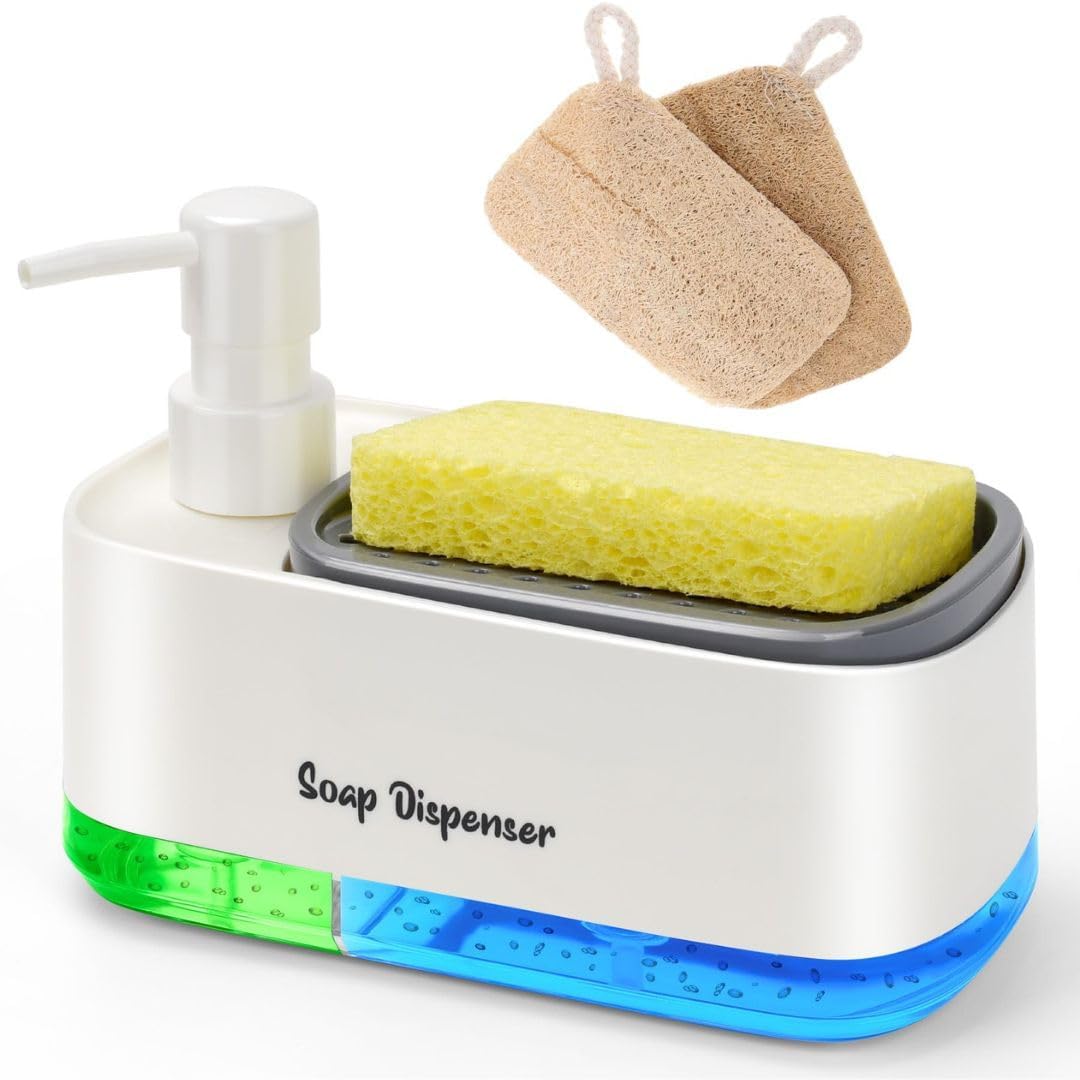 5-In-1 Kitchen Soap Dispenser Set with Sponge Holder - Dual Hand & Dish Soap Pump Dispenser