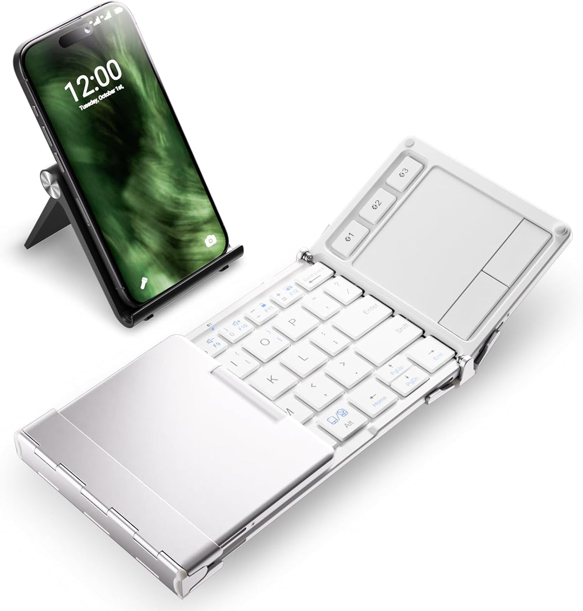 Foldable Keyboard, BK08 Bluetooth Keyboard with Touchpad, Multi-Device Connection, Pocket-Sized Compact Tri-Folding Portable Keyboard for Ipad, Iphone, Smartphone, Laptop, and Tablet