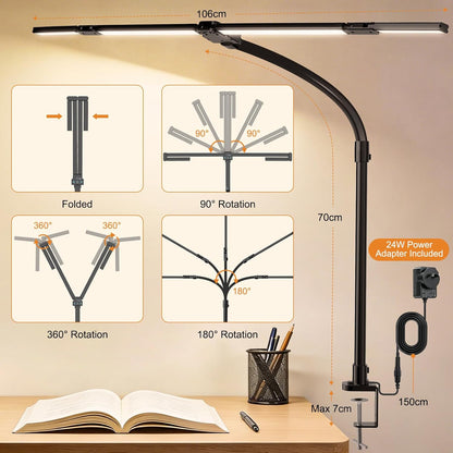 LED Desk Lamp for Home Office, 24W Desk Light with 4-Segment Bar and Remote