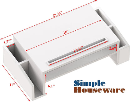 2 Tier Monitor Stand Riser with Drawer, White