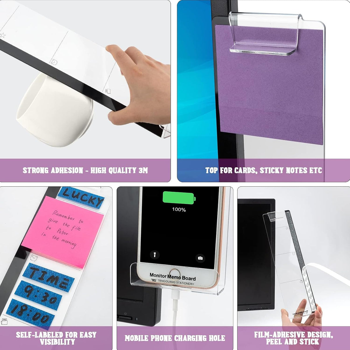 Office Accessories 2Pcs Office Supplies Acrylic Desk Organizer Sticky Note Holder Memo Board Desktop Monitor Holder Message Pad Friendly Reminder for Efficient Workspaces and Daily Planning