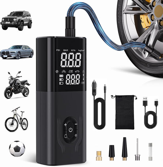 Tire Inflator Portable Air Compressor, 180PSI Cordless Air Compressor, 6X Faster Air Pump with Digital Pressure Gauge, Tire Pump with Dual Mode Inflation for Car, Motorcycle, Bike and Ball