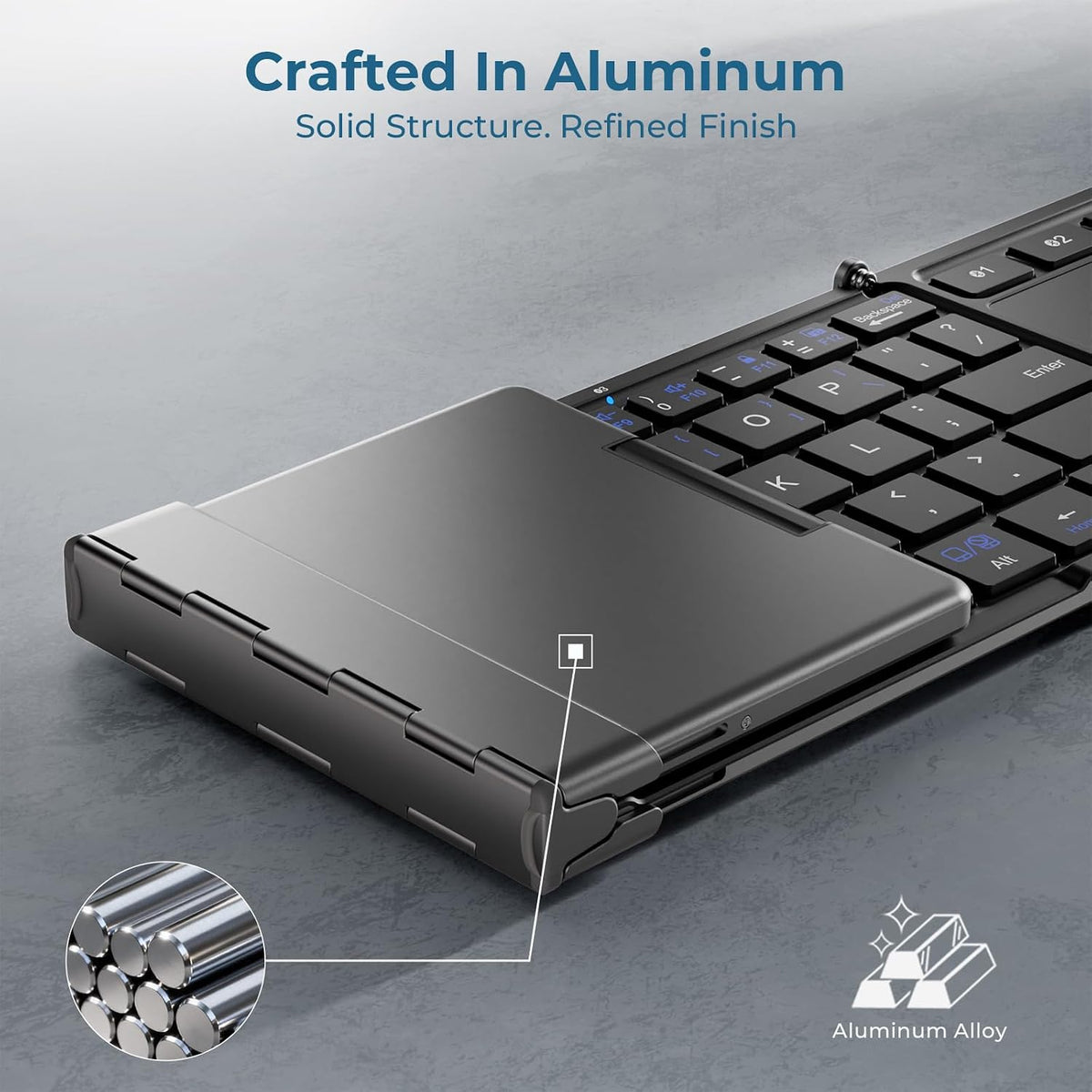 Foldable Keyboard, BK08 Bluetooth Keyboard with Touchpad, Multi-Device Connection, Pocket-Sized Compact Tri-Folding Portable Keyboard for Ipad, Iphone, Smartphone, Laptop, and Tablet