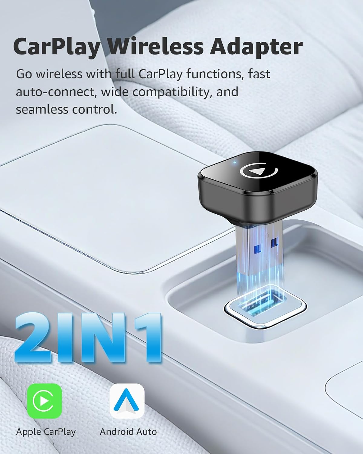 Wireless Carplay Adapter, 2026 Upgrade 2-In-1 Plug & Play USB/USB-C Dongle, Wired to Wireless Carplay Auto Reconnect, Stable Android Auto Wireless Adapter for Iphone Ios 10+ & Android, Black