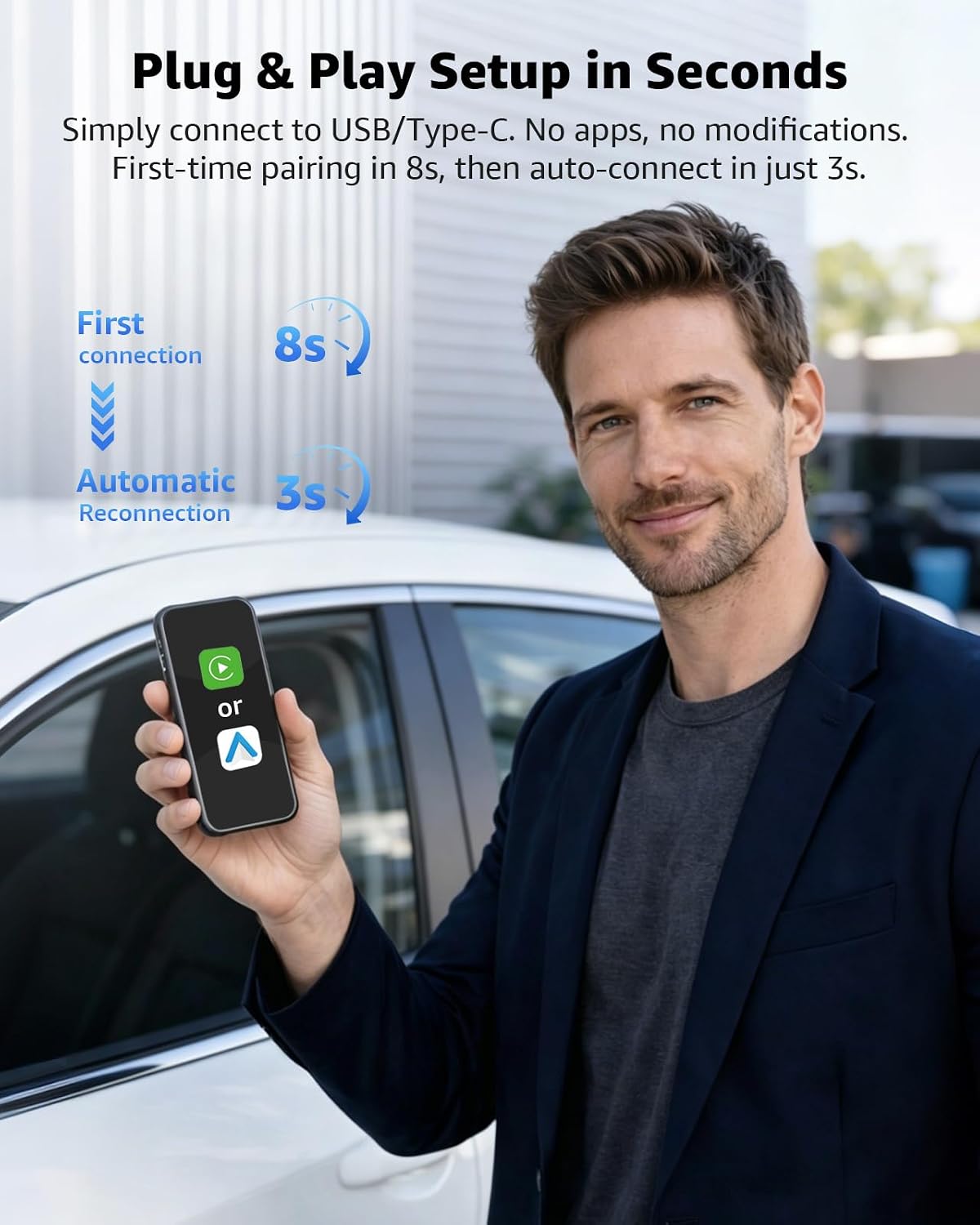 Wireless Carplay Adapter, 2026 Upgrade 2-In-1 Plug & Play USB/USB-C Dongle, Wired to Wireless Carplay Auto Reconnect, Stable Android Auto Wireless Adapter for Iphone Ios 10+ & Android, Black