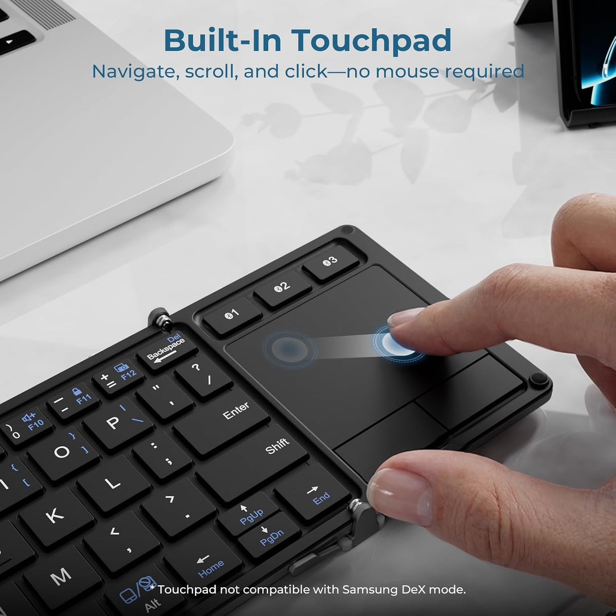 Foldable Keyboard, BK08 Bluetooth Keyboard with Touchpad, Multi-Device Connection, Pocket-Sized Compact Tri-Folding Portable Keyboard for Ipad, Iphone, Smartphone, Laptop, and Tablet