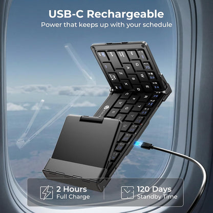 Foldable Keyboard, BK08 Bluetooth Keyboard with Touchpad, Multi-Device Connection, Pocket-Sized Compact Tri-Folding Portable Keyboard for Ipad, Iphone, Smartphone, Laptop, and Tablet