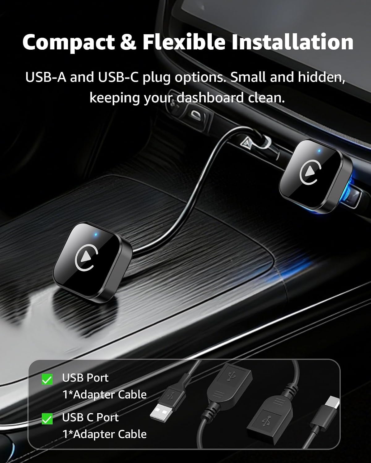 Wireless Carplay Adapter, 2026 Upgrade 2-In-1 Plug & Play USB/USB-C Dongle, Wired to Wireless Carplay Auto Reconnect, Stable Android Auto Wireless Adapter for Iphone Ios 10+ & Android, Black