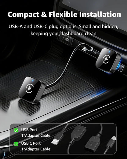 Wireless Carplay Adapter, 2026 Upgrade 2-In-1 Plug & Play USB/USB-C Dongle, Wired to Wireless Carplay Auto Reconnect, Stable Android Auto Wireless Adapter for Iphone Ios 10+ & Android, Black