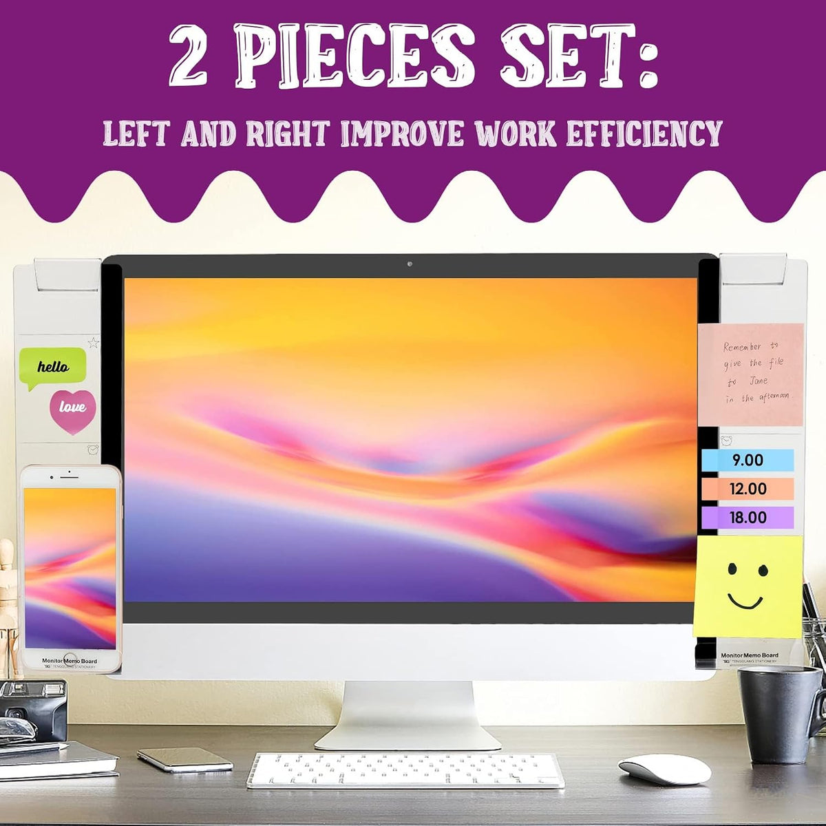 Office Accessories 2Pcs Office Supplies Acrylic Desk Organizer Sticky Note Holder Memo Board Desktop Monitor Holder Message Pad Friendly Reminder for Efficient Workspaces and Daily Planning