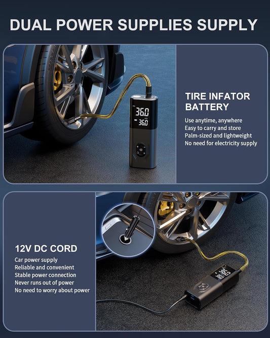Tire Inflator Portable Air Compressor, 180PSI Cordless Air Compressor, 6X Faster Air Pump with Digital Pressure Gauge, Tire Pump with Dual Mode Inflation for Car, Motorcycle, Bike and Ball