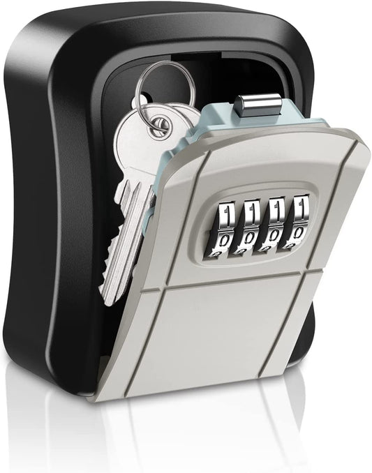 Key Lock Box Wall Mounted, 4-Digit Combination Lockbox for Outside, Waterproof Portable Key Storage Lockbox for House Key with Resettable Code, Security Lock Box for Indoor, Outdoor, Small Size 3.7Nch