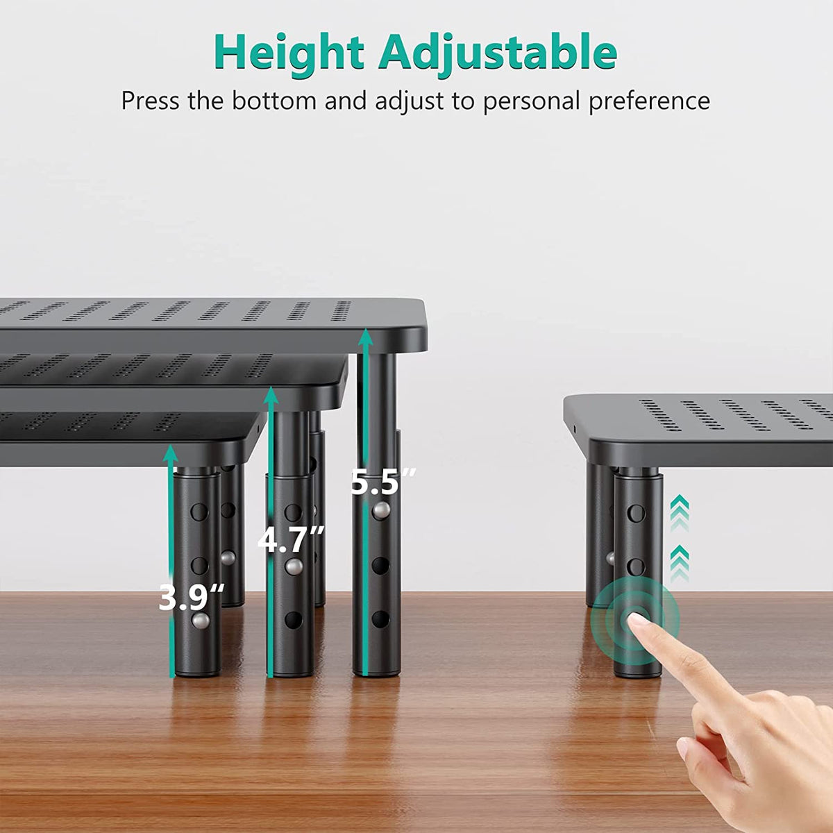 Monitor Stand Riser, Adjustable Laptop Stand Riser Holder, 3 Height Adjustable underneath Storage for Office Supplies (STT003-2), 2 Pack, Black