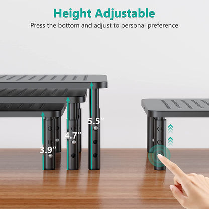 Monitor Stand Riser, Adjustable Laptop Stand Riser Holder, 3 Height Adjustable underneath Storage for Office Supplies (STT003-2), 2 Pack, Black