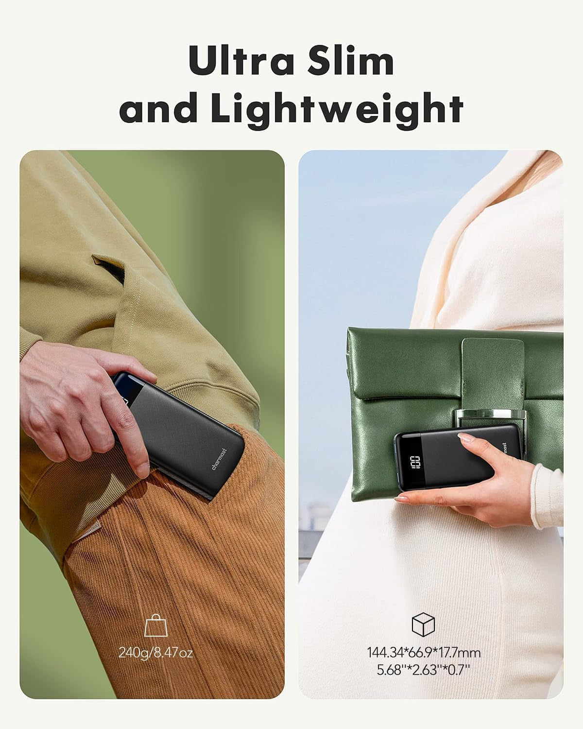 10000Mah Power Bank Built in 4 Cables, Slim USB C Portable Charger