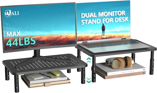 Monitor Stand Riser, Adjustable Laptop Stand Riser Holder, 3 Height Adjustable underneath Storage for Office Supplies (STT003-2), 2 Pack, Black