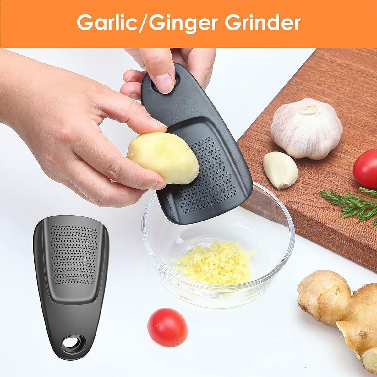 6-In-1 Stackable Kitchen Gadget Set - 5.07" Melon Baller, 2.7" Garlic Cutter, Can Opener, Cheese Grater, Pizza Cutter with Spice Grinder - Stainless Steel