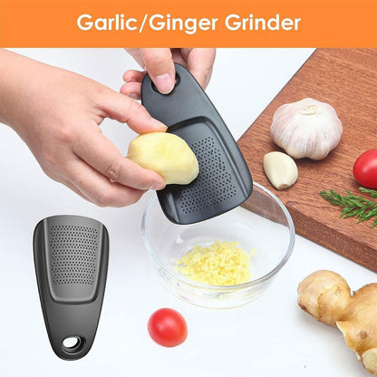 6-In-1 Stackable Kitchen Gadget Set - 5.07" Melon Baller, 2.7" Garlic Cutter, Can Opener, Cheese Grater, Pizza Cutter with Spice Grinder - Stainless Steel
