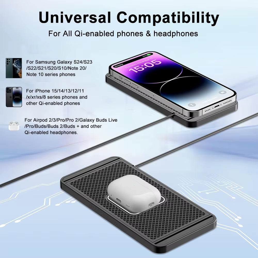 Car Wireless Charger Silicone Non-Slip Pad for Apple & Android