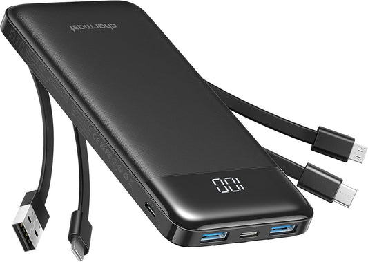 10000Mah Power Bank Built in 4 Cables, Slim USB C Portable Charger