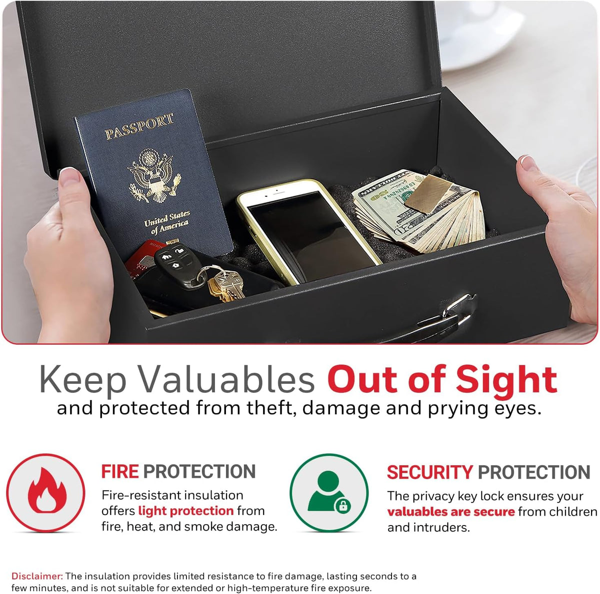 Safes & Door Locks 6104 Fire Resistant Steel Security Safe Box, 8.7X12.7X4.2, Black