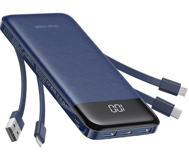 Charmast 10000mAh Power Bank with Built-In Charging Cables
