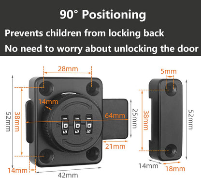 Mechanical Keyless Combination Lock with 90° Positioning Design for Enhanced Security - Ideal for Wardrobes and Office Cabinets (Black)