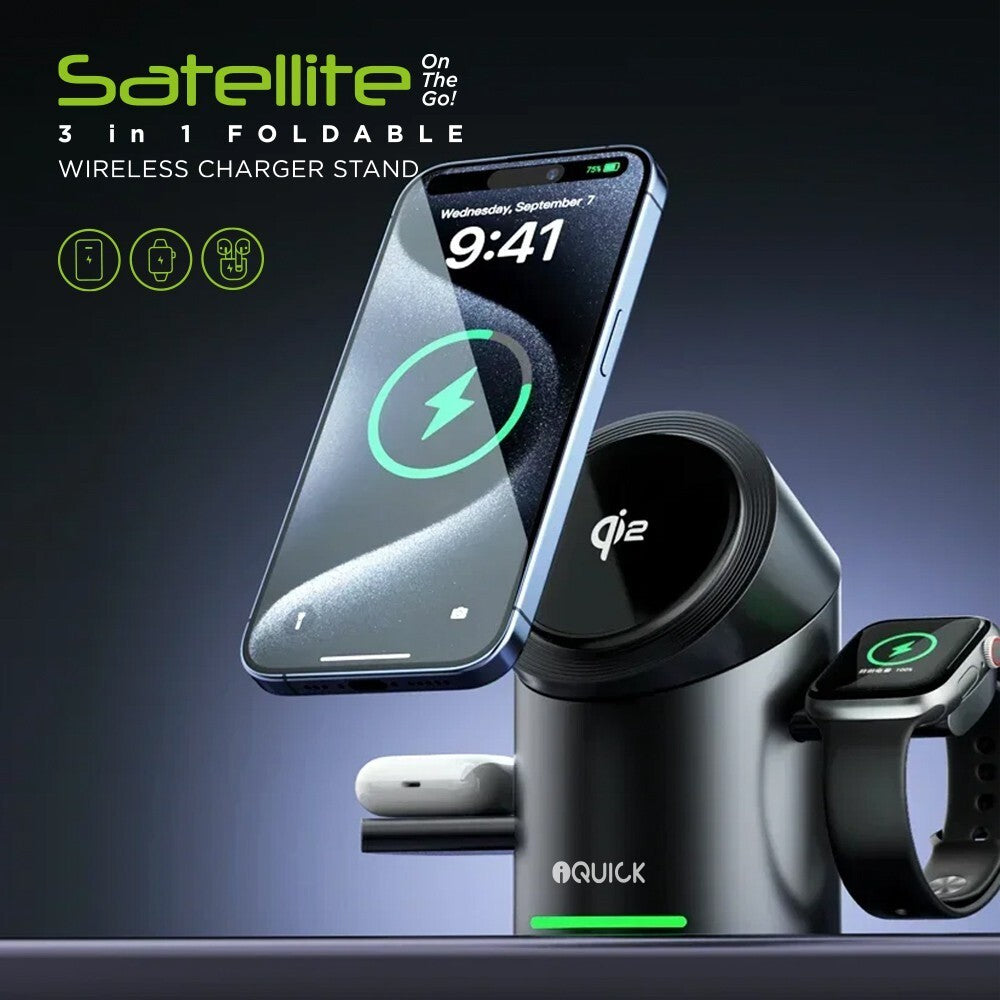 Iquick Satellite CBT-10Q 3In1 Rotation Wireless Fast Charger Stand Magsafe Watch